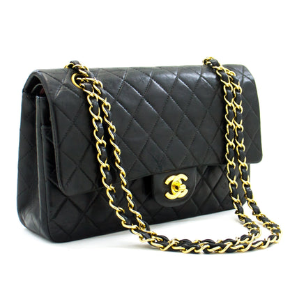 CHANEL 2.55 Double Flap Medium Chain Shoulder Bag Black Lambskin i51