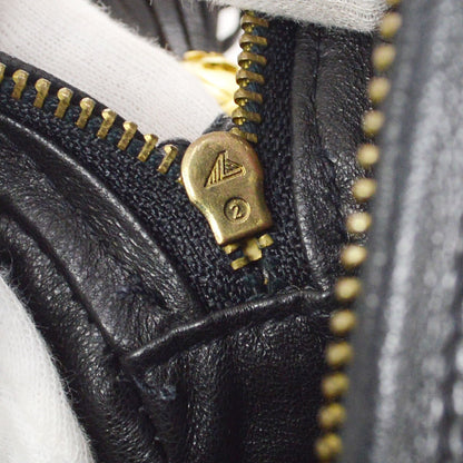 CHANEL 1989-1991 Round Shoulder Bag Black Satin 