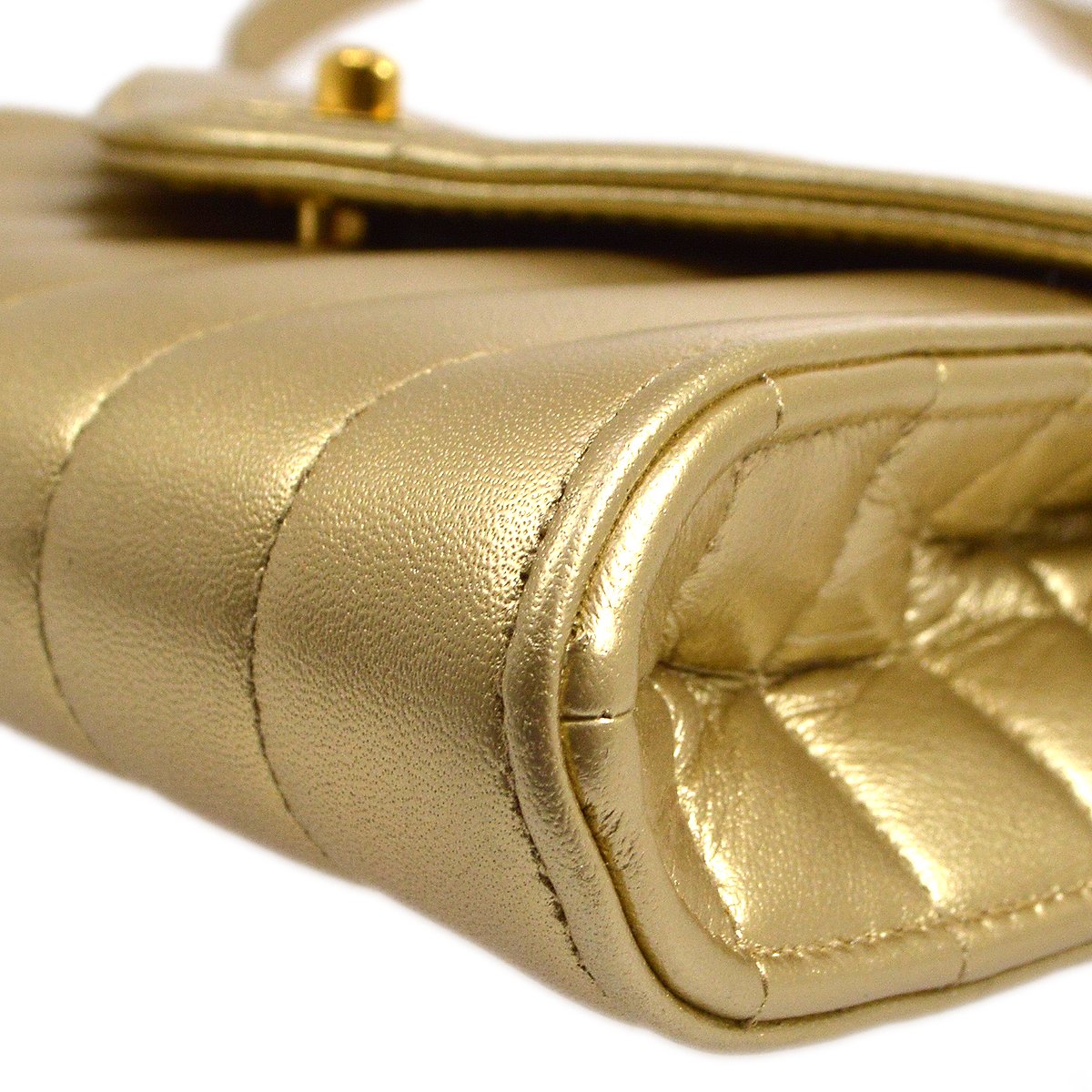 CHANEL 1994-1996 Gold Lambskin Vertical Shoulder Bag 