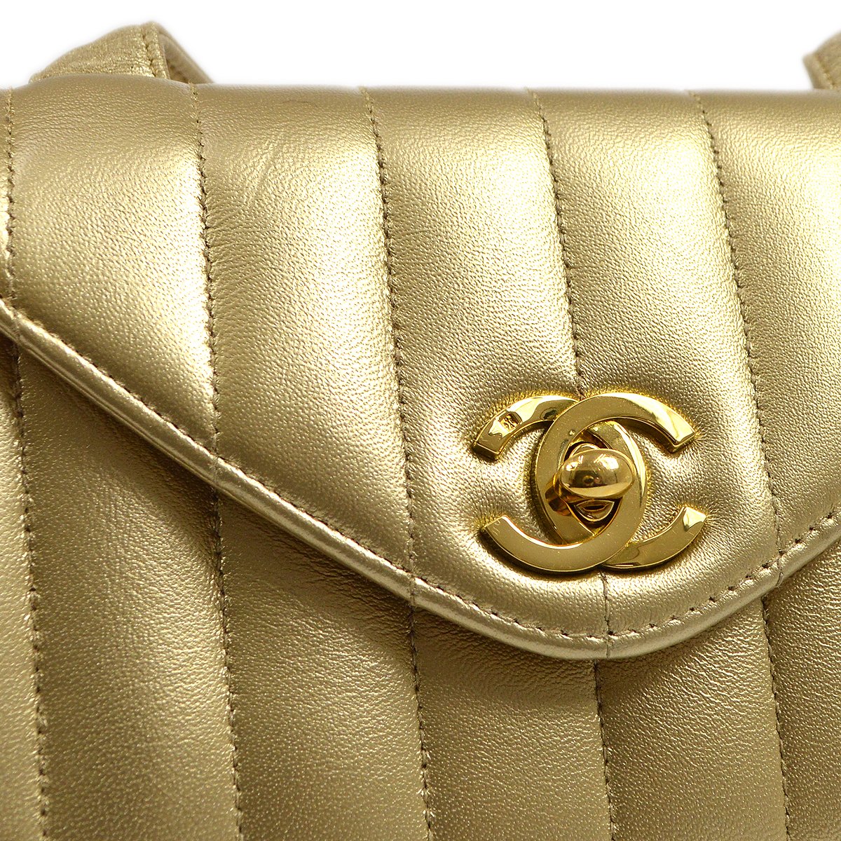 CHANEL 1994-1996 Gold Lambskin Vertical Shoulder Bag 