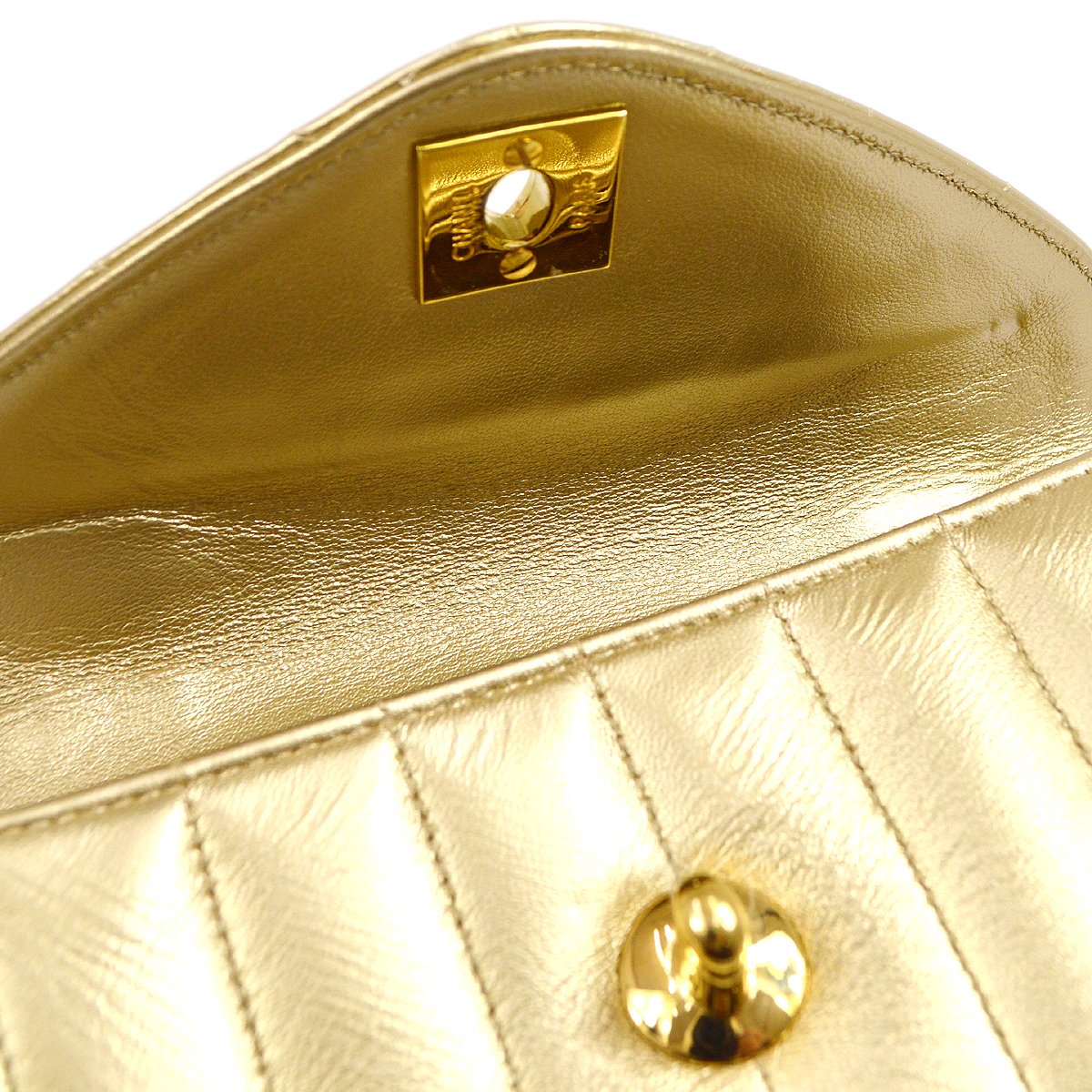 CHANEL 1994-1996 Gold Lambskin Vertical Shoulder Bag 