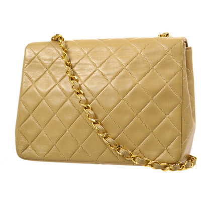 CHANEL 1989-1991 Single Chain Shoulder Bag Beige Lambskin 