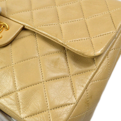 CHANEL 1989-1991 Single Chain Shoulder Bag Beige Lambskin 