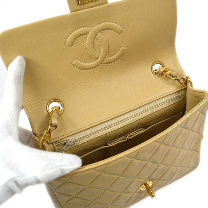 CHANEL 1989-1991 Single Chain Shoulder Bag Beige Lambskin 