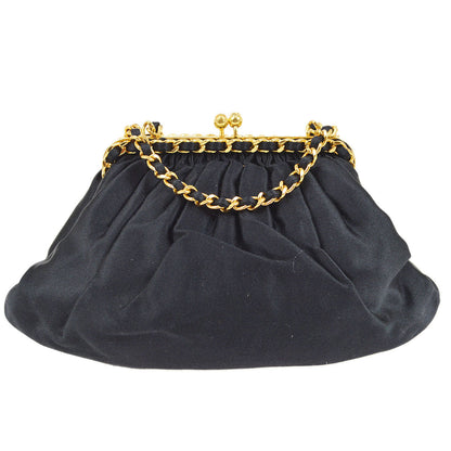 CHANEL 1996-1997 Black Satin Kisslock Shoulder Bag