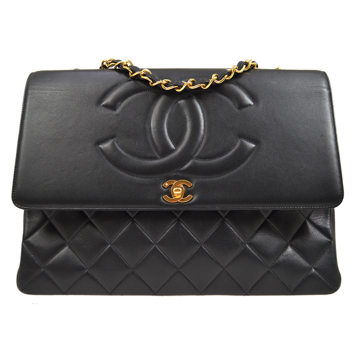 CHANEL 1991-1994 Chain Shoulder Bag Black Lambskin 