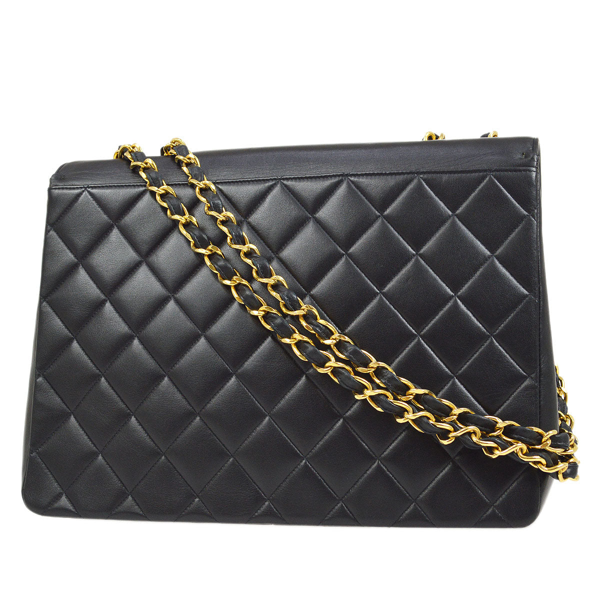 CHANEL 1991-1994 Chain Shoulder Bag Black Lambskin 