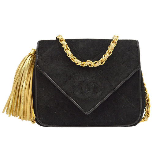 CHANEL 1989-1991 Diamond Shoulder Bag Mini Black Suede 