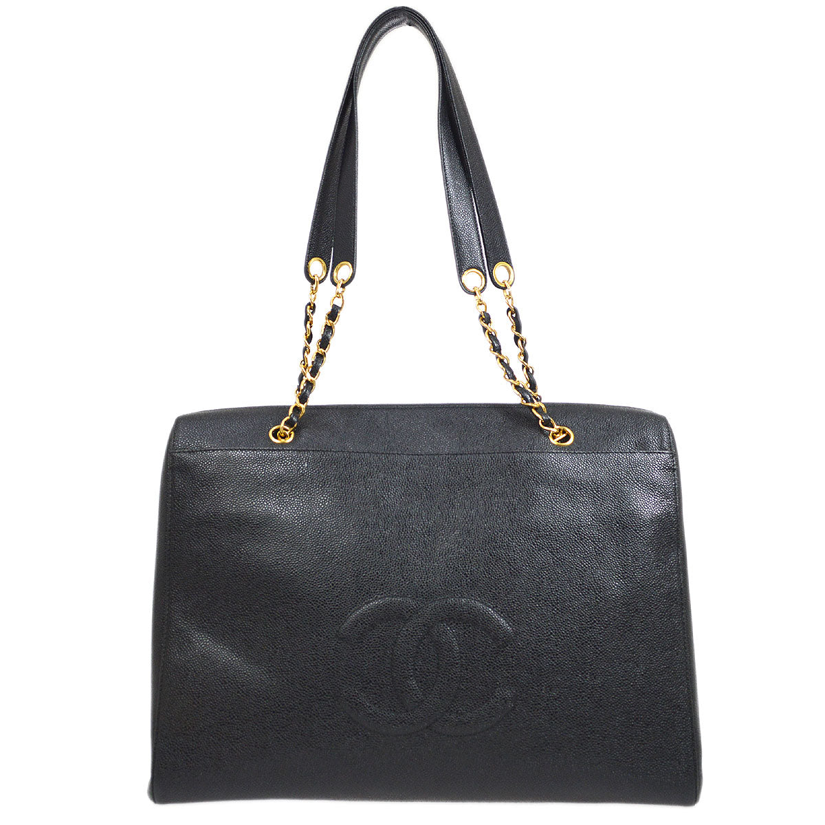 CHANEL 1997-1999 Timeless Zipper Top Tote 40 Black Caviar 