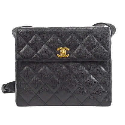 CHANEL 1996-1997 Flap Box Shoulder Bag Small Black Caviar 