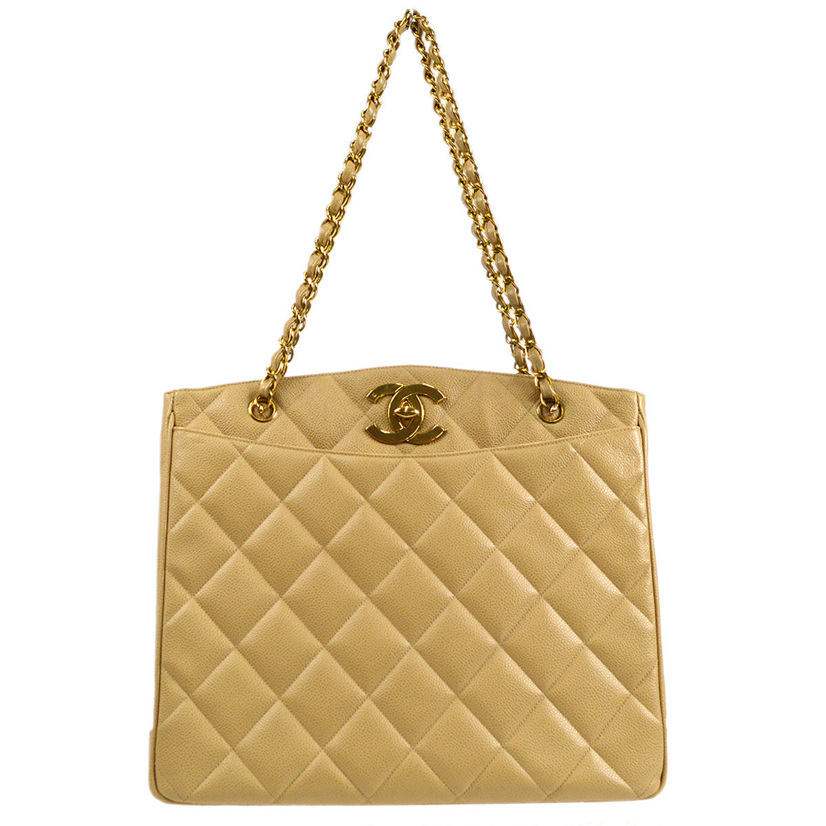 CHANEL 1994-1996 Pocket Chain Tote Beige Caviar