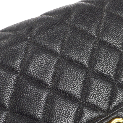 CHANEL 1996-1997 Double Side Classic Flap Shoulder Bag Medium Black Caviar 