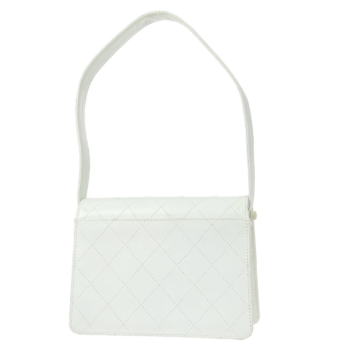 CHANEL 1998 Flap Shoulder Bag Small White Calfskin 