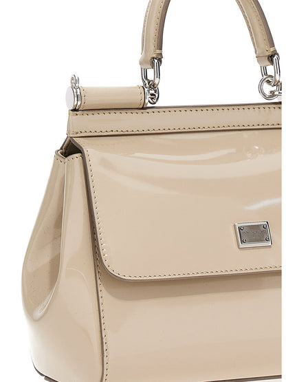 Logo Leather Handbag Handbags Beige