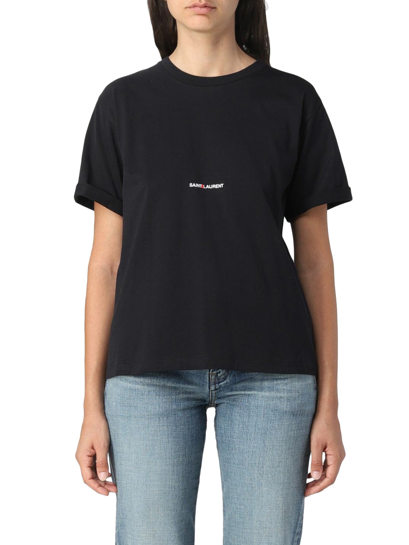 SAINT LAURENT BOYFRIEND SHORT SLEEVE T-SHIRT IN COTTON JERSEY