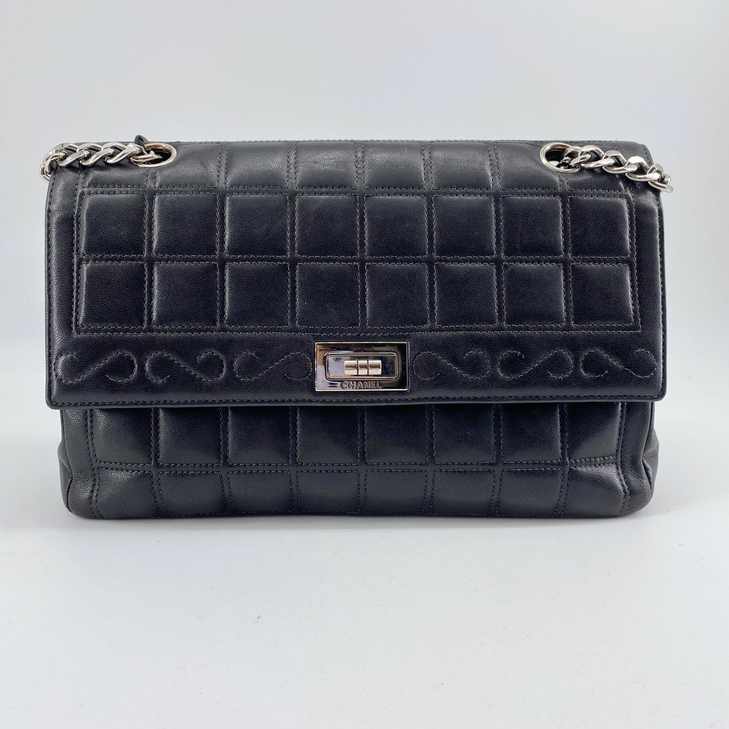 Chanel 2.55 chocolate bar rhinestone chain shoulder bag 