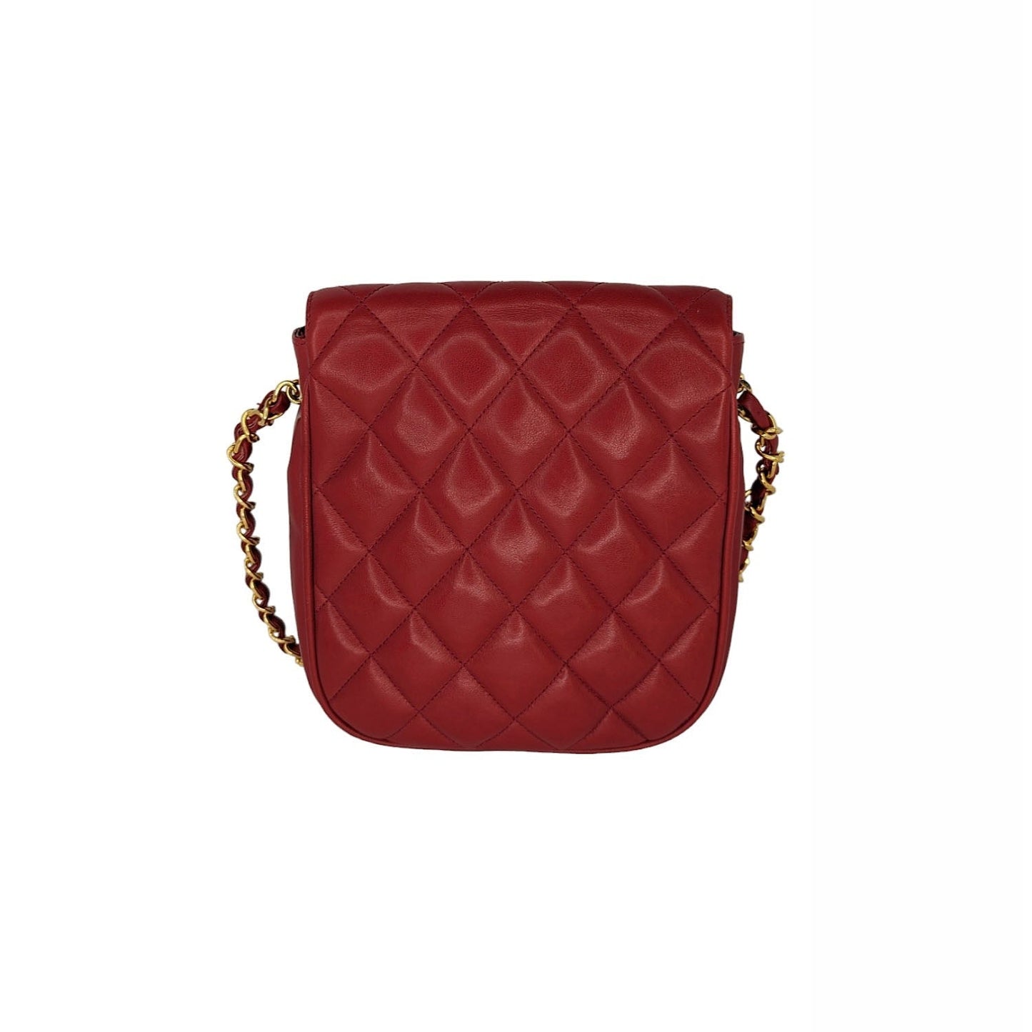 Chanel 90s Red Lambskin Quilted Mini CC Flap Messenger