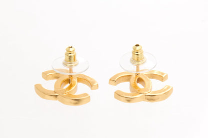 Chanel 2023 White &amp; Gold Interlocking CC Stripe Stud Earrings