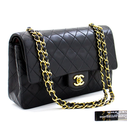 CHANEL 2.55 Double Flap Medium Chain Shoulder Bag Black Lambskin h12