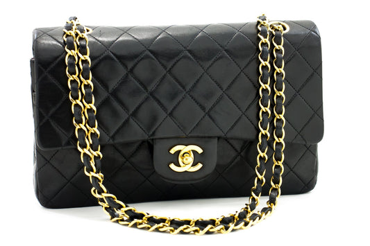 CHANEL 2.55 Double Flap Medium Chain Shoulder Bag Black Lambskin h12