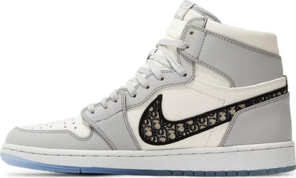 Dior x Air Jordan 1 High OG "Wolf Gray Sail Photon Dust White" Sneakers for Men