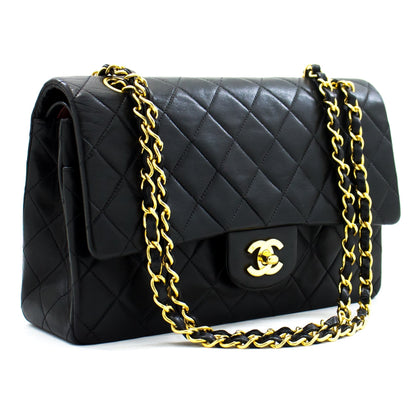 CHANEL 2.55 Double Flap Medium Chain Shoulder Bag Black Lambskin h93