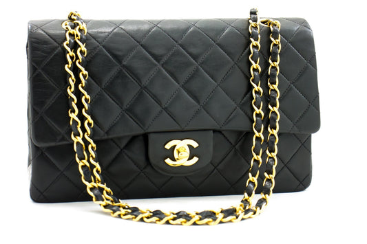 CHANEL 2.55 Double Flap Medium Chain Shoulder Bag Black Lambskin h93