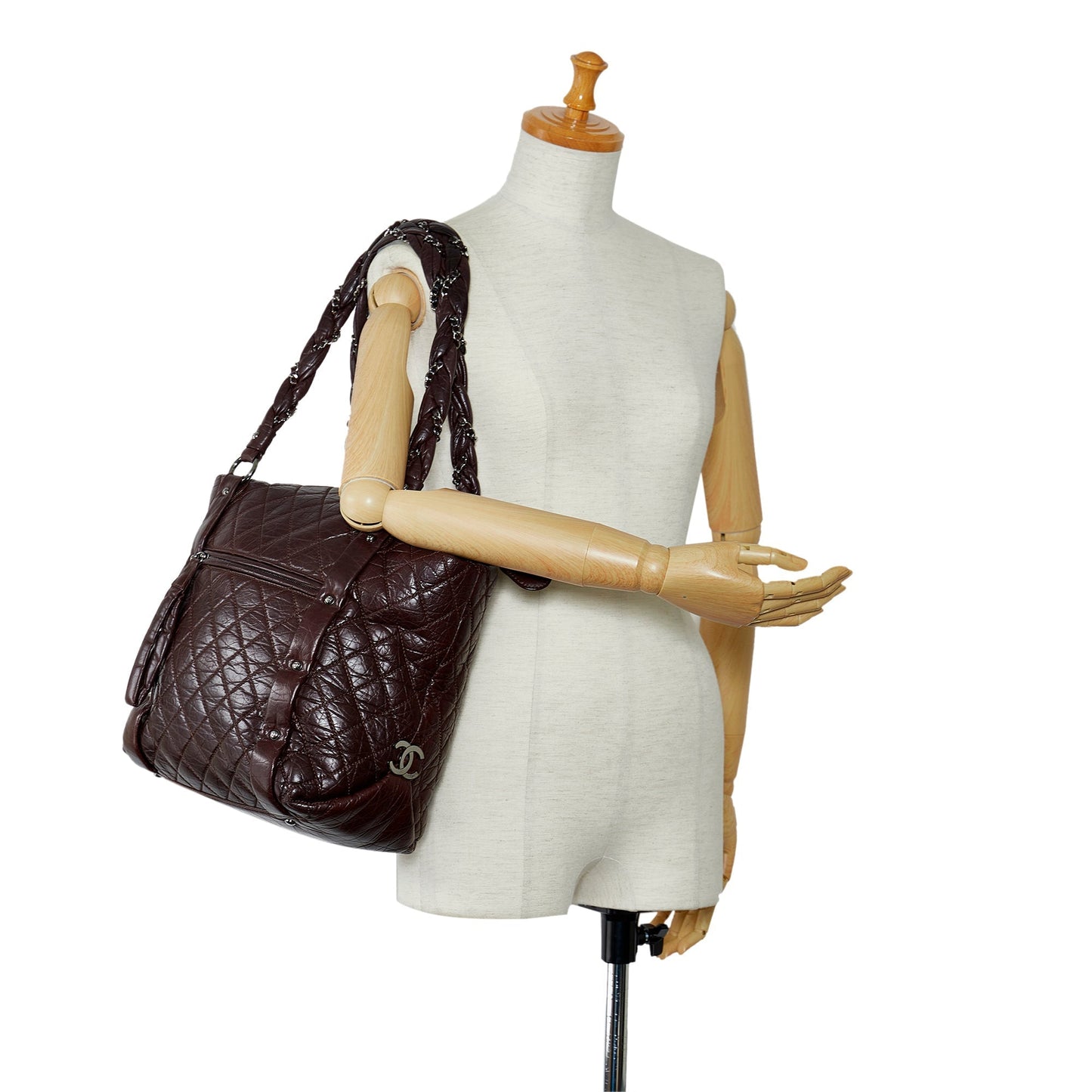 Brown Chanel Lady Braid Shopping Tote