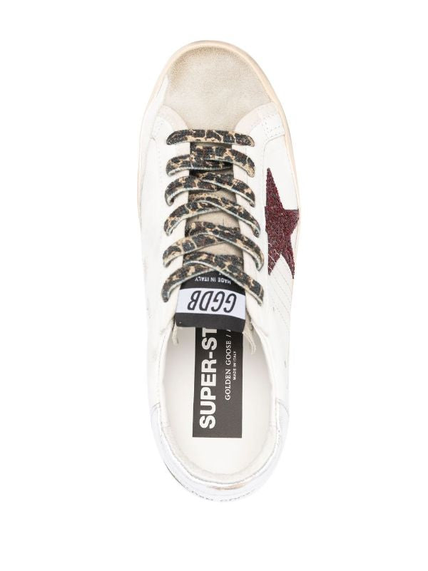 Super-Star with silver heel tab and burgundy lettering