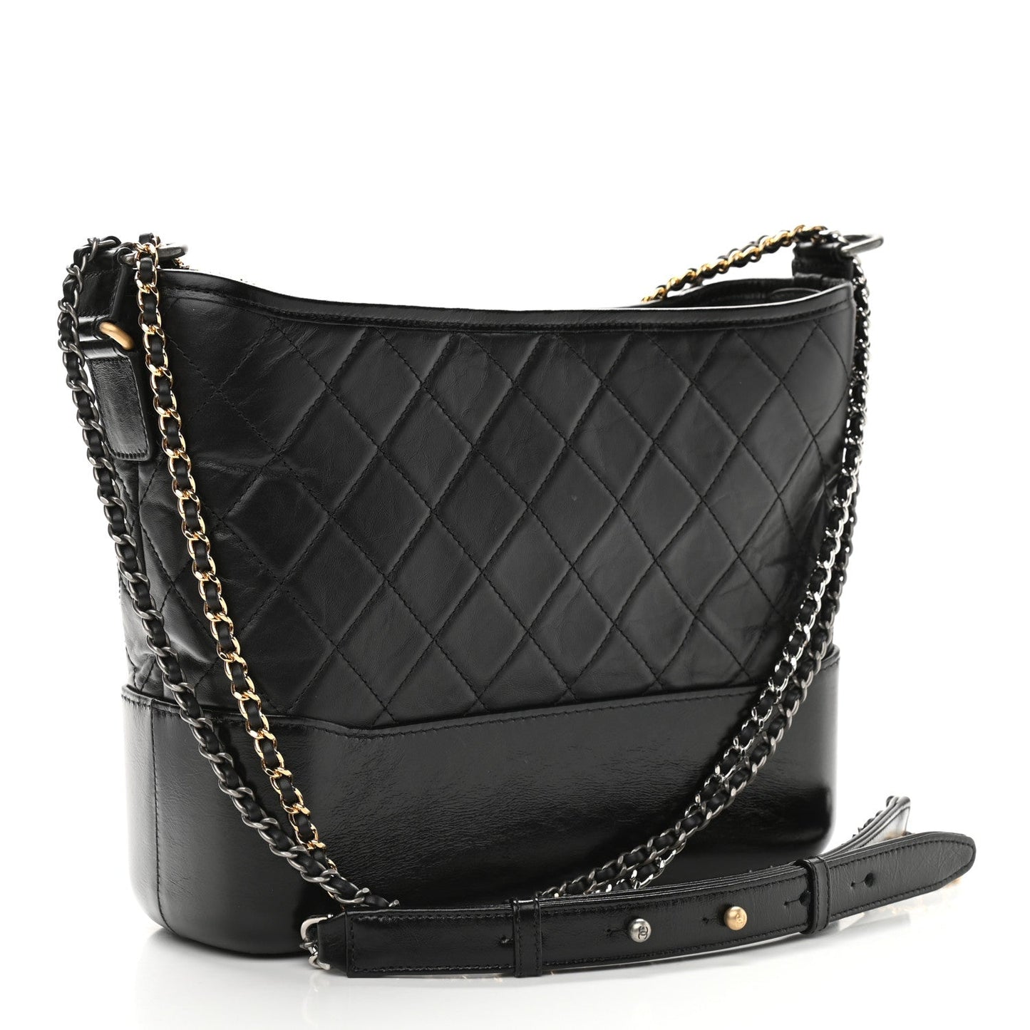 CHANEL Aged Calfskin Quilted Medium Gabrielle Hobo Black