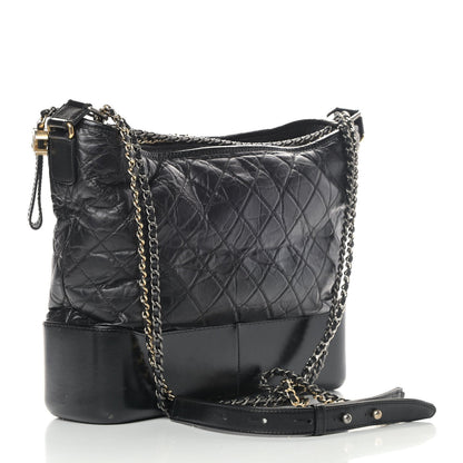 CHANEL Aged Calfskin Quilted Medium Gabrielle Hobo Black