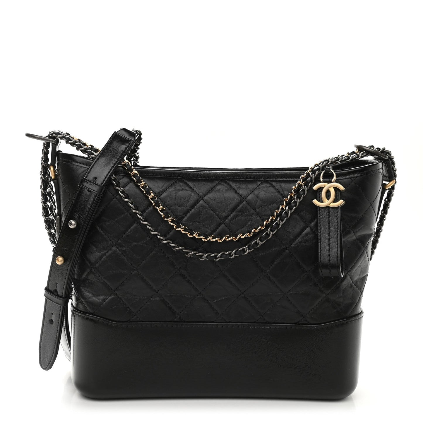 CHANEL Aged Calfskin Quilted Medium Gabrielle Hobo Black