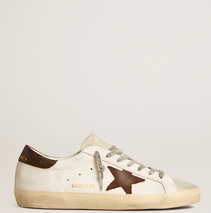 Super-Star bio-based con stella in canvas e talloncino in pelle marrone scuro