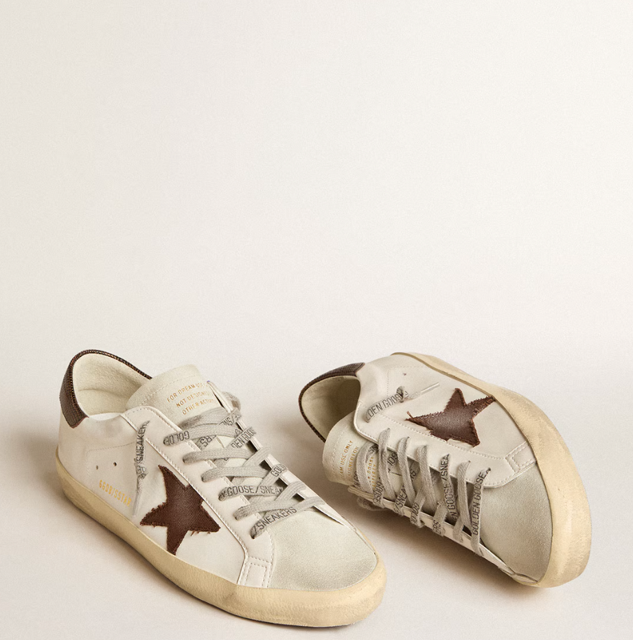 Super-Star bio-based con stella in canvas e talloncino in pelle marrone scuro