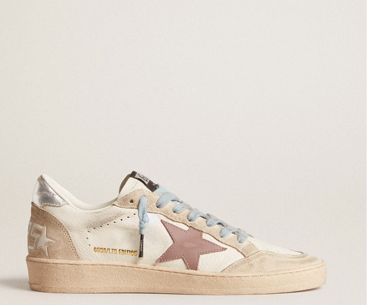 Ball Star Donna LTD in nappa bianca e suede perla con stella in pelle malva