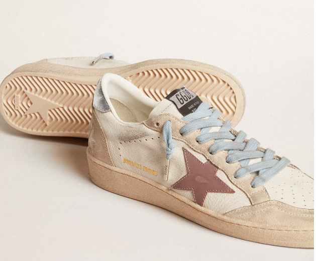 Ball Star Donna LTD in nappa bianca e suede perla con stella in pelle malva