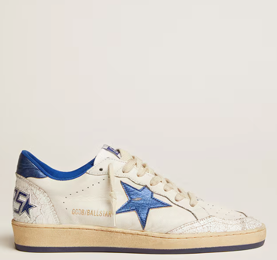 Ball Star Donna in nappa bianca con stella e talloncino in pelle laminata bluette