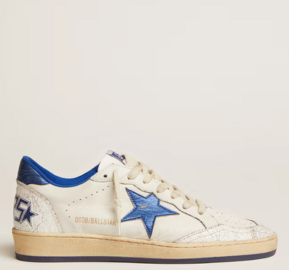 Ball Star Donna in nappa bianca con stella e talloncino in pelle laminata bluette