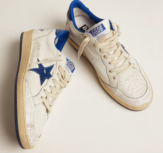 Ball Star Donna in nappa bianca con stella e talloncino in pelle laminata bluette