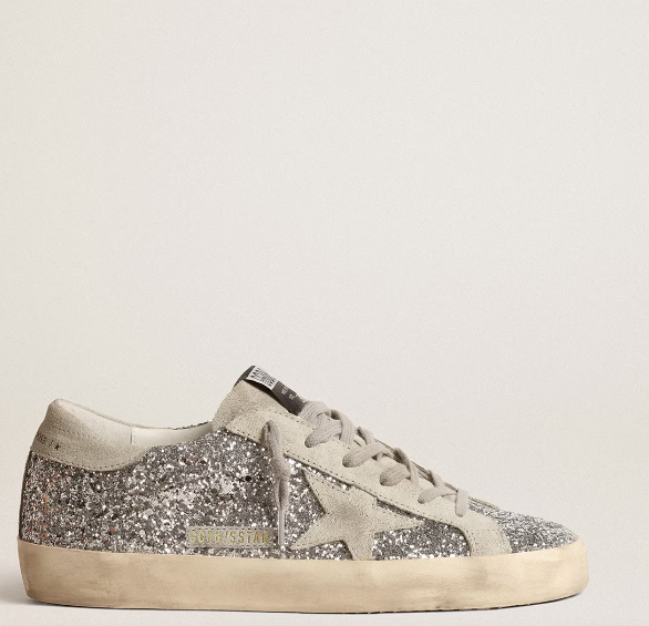 Super-Star Women in silver glitter with ice grey suede star