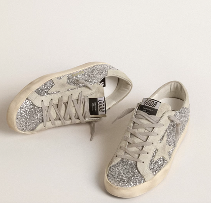 Super-Star Women in silver glitter with ice grey suede star