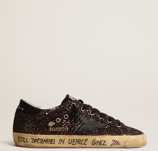 Super-Star in brown glitter with black leather star and heel tab