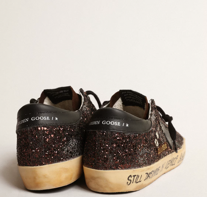 Super-Star in brown glitter with black leather star and heel tab