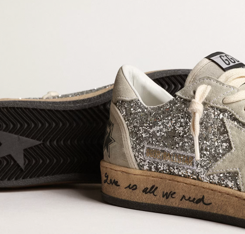 Women's Ball Star in silver glitter with ice-gray suede inserts