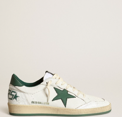 Women's Ball Star in white nappa leather with green leather star and heel tab