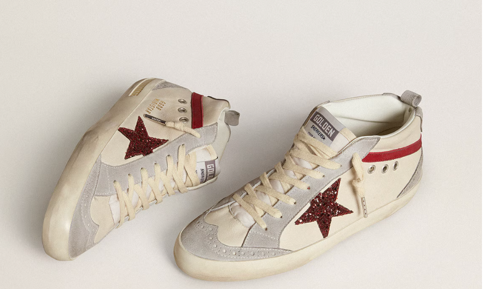 Women’s Mid Star in leather with glitter star and red nubuck flash