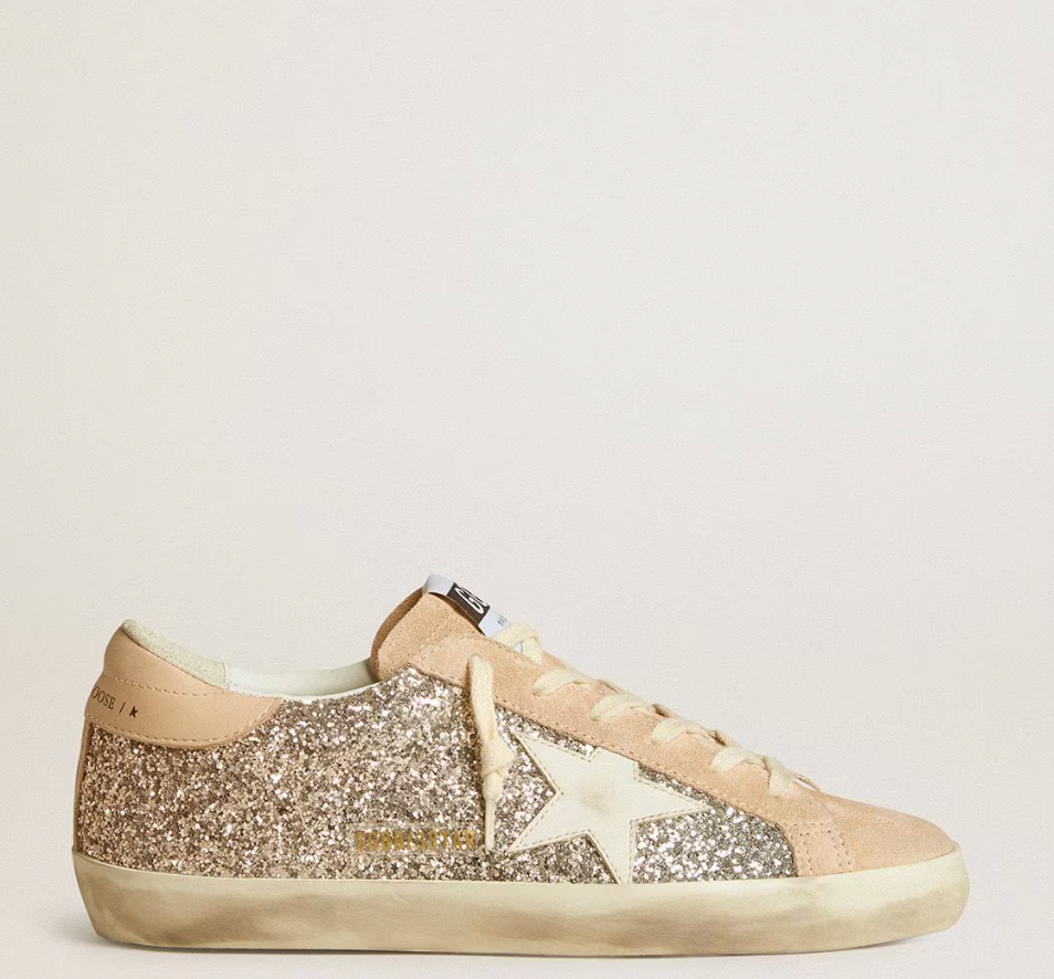 Super-Star in silver glitter with leather star and heel tab