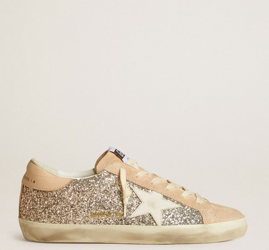 Super-Star in silver glitter with leather star and heel tab