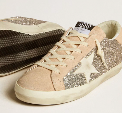 Super-Star in silver glitter with leather star and heel tab