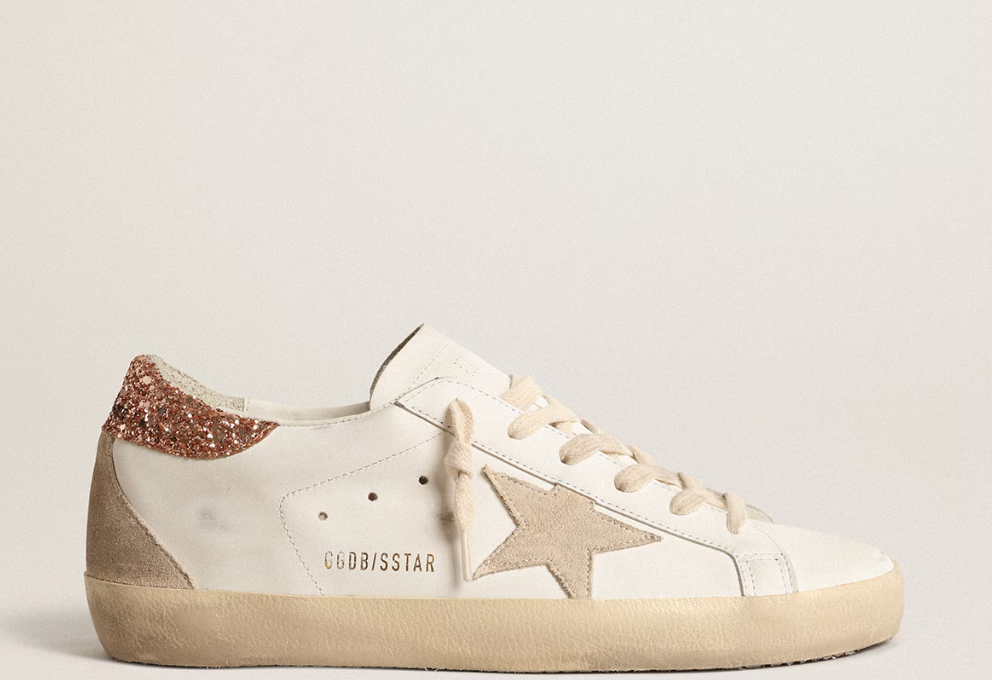 Women's Super-Star with a suede star and peach-pink glitter heel tab